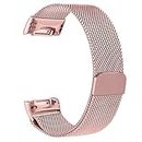 Tobfit Watch Strap Compatible with Fitbit Charge 5 (Watch Not Included), Stainless Steel Chain Strap with Magnetic Buckle Compatible for Men & Women (Rose Pink)