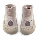Toddler Sock Shoes - Baby First Walking Shoes Soft Sole with Grips for Boys & Girls(Khaki Raccoon, Tag23/18-24 M)