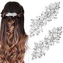 HINZIC 2Pcs Rhinestone Hair Clips Flower Hair Barrettes Crystal Pearl French Hairpins Hair Clip Sparkle Valentines Wedding Prom Accessories for Women Girls Bridal Thick Long Hair