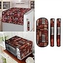 E-Retailer® Exclusive 3-Layered Polyester Combo Set of Appliances Cover (1 Pc. of Fridge Top Cover, 3 Pc Handle Cover and 1 Pc. of Microwave Oven Top Cover) (Color-Brown Check, Set of-5 Pcs.)