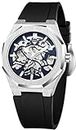 ALTURA Onyx Skeleton Automatic Watch Mechanical Analog Wrist Watch For Men 42mm Octagonal Case With Silicone Band Self-Wind Business Watch (AT1120-B-Blk-Slv-Blu) Black Dial & Black Colored Strap