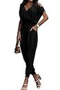 PRETTYGARDEN Jumpsuit for Women Casual Summer Wrap V Neck Cold Shoulder One Piece Outfits Pants Romper, Black, Large