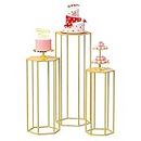 Wokceer Hexagon Pedestal Stand Cylinder Stands for Party 35.43" Set of 3 Nesting Display Cylinder Tables for Parties Wedding Living Room Patio Decor Gold