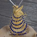 I05 peacock pendant with blue enamel ornaments 925 silver gold plated