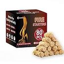 WishDirect Fire Starters for Campfires Fireplace (80 Pack) - Easy & Quick Charcoal Firestarters Fit Kamado Joe Big Green Egg Wood Log Stick Briquette BBQ Barbeque Grill