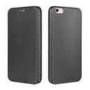 Magnetic Carbon Fiber Phone Cases Apple iPhone 6 6S Plus 6plus 6Splus Leather case flip Wallet Card Slots Cover iPhone 6 S 6S Plus Cases Covers (Black,iPhone 6/6S)