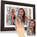 BYYBUO 10.1 Inch WiFi Digital Photo Frame, 1280 x 800 IPS Touchscreen Picture Frame, 16G Walnut brown, Auto-Rotate, Share Photos or Videos via the Frameo App(No Built-in Battery) Prime