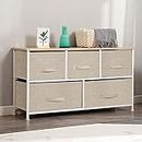 SDHYL Fabric Drawer Dresser for Bedroom, 5-Drawer Storage Organizer Unit,Dresser Chest with Wooden Top,Beige