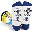 I'd Rather Be - Funny Socks For Men & Women - Gifts For Golfing, Hunting, Camping, Hiking, Skiing, Reading, Sports and more (US, Alpha, One Size, Regular, Regular, I'd Rather Be Skiing)