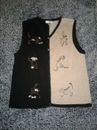 Christopher & Banks L Embroidery Doggie Vest Black/Beige VNeck, Button up NICE