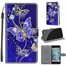 TOMYOU for iPhone 6 / 6S Case, PU Leather Wallet Book Flip Folio Stand View Cover Pouch Compatible with iPhone 6 / 6S Phone Case (Blue Butterfly)