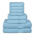 Elvana Home 8 Piece Towel Set 100% Ring Spun Cotton, 2 Bath Towels 27x54, 2 Hand Towels 16x28 and 4 Washcloths 13x13 - Ultra Soft Highly Absorbent Machine Washable Hotel Spa Quality - Light Blue