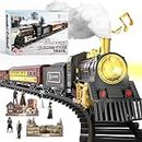 UNIH Train Set,Electric Train Toys with Smoke,Lights & Sounds,Toy Train with Steam Locomotive Engine,Luminous Passenger Car & Tracks,Christmas Train Toys for Boys Kids 3 4 5 6 7 8+ Year Old Gifts