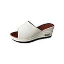 Women Platform Open Toe Slip on Wedge Sandals High Heels Slide Backless Baggy Shoes Summer Slippers Sandals,White,39