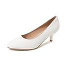 kkdom Women Kitten Low Heels Pumps Stiletto Heels Round Toe Comfortable Wedding Dress Shoes White Size 7.5