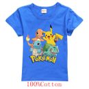 New 2-7 Years Boys Cotton Kids Pikachu Blue T-shirt Children Top Tee
