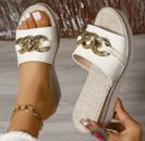 Women's Chain Decor Wedge Heeled Sandals, Casual Open Toe Platform Shoes EU38