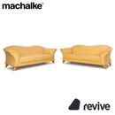 Machalke Leather Sofa Set Cream Beige 2x Two Seater Couch