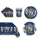 Navy Blue Gold 70th Birthday Party Tableware, Blue 70th Birthday Tableware Set with 32P Paper Plates,20P Napkins,1P 70th Table Cloth,16P Paper Cups for Women Birthday Party Table Decoration(16 Guest）