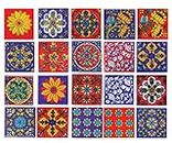 Shiv Kripa Blue Art Pottery Wall Ceramic Tile Interior Exterior Crafted Tabletop Flooring Wall Floral Decorative 2 x 2 inch Tiles Pack of 20 Tiles (Blue, Red & Multi)