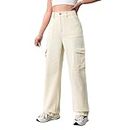 MK Jeans Flap Pocket Six Pocket Cargo Baggy Beige Cream Jeans | Size-30