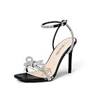 DREAM PAIRS Women's Double Bowknots Crystal Sandals Clear Slingback Heels Square Toe Shoes for Party Wedding,Size 11,BLACK,SDHS2389W