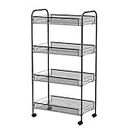 SEVVY - 4-tier Mesh Rolling Cart/Mesh Trolley - Household Utility Cart for Home & Kitchen, Living Room - File & Stationery Storage for Office, Study - Black