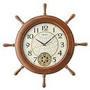 Seiko Elegant Maritime Ship Wheel Design Analog White Dial Brown Wooden Case Pendulum Wall Clock with Sweep Movement (Size: 58 x 7 x 58 CM | Color: Brown | Weight: 2020 grm) QXC242B
