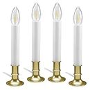 612 Vermont Electric LED Window Candles with Shatterproof Warm White Bulbs, Automatic Timer, VT-1188B-4 (Brass, Pack of 4)