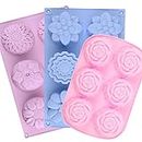 Soap Molds Silicone Shapes-3PCS 6 Cavities Flower Soap Mold,Silicone Molds for Soap Bath Bombs Shower Steamer Lotion Bars