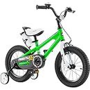 RoyalBaby Freestyle Kids Bike Boys Girls 16 Inch BMX Childrens Bicycle with Training Wheels & Kickstand for Ages 4-7 Years, Green