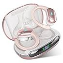 Wireless Earbuds 80Hrs, Playback with LED Diaplay Wireless Charging,Case Noise Cancelling Ear Buds with Earhooks,IPX7 Waterproof Over Ear Earphones, for Sports Running Workout (Rose Gold)
