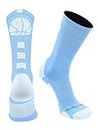 MadSportsStuff Basketball Socks with Basketball Logo Crew Socks (Columbia Blue/White, Large)
