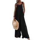 LWXQWDS Wide Leg Overalls for Women Sleeveless Jumpsuits Suspender Overalls Loose Comfy Baggy Button Rompers with Pockets, Black, Small