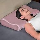 Trajectory Orthopedic Memory Foam Contour Bed Cervical Pillow in Satin Silk Fabric for Improving Facial and Hair Damage and Neck and Shoulder Pain Line Perfect for Beauty Sleep for Women Rose Pink