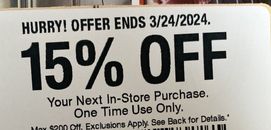 HOME DEPOT Coupon of 15% OFF Your next IN-STORE ONLY, F/S Exp:05/12/24