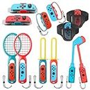 Switch Sports Accessories Bundle, 12 in 1 Family Sport Kit Compatible with Switch/Switch OLED, The Somatosensory Set Includes Tennis & Badminton Racket, Golf Club, Fencing Handle, Bowling Handle, Joy-Con Volleyball Wrist Straps and Soccer Leg Strap. (B)