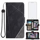 Asuwish Compatible with iPhone 6/6s Plus 6plus Wallet Case and Tempered Glass Screen Protector Leather Flip Card Holder Stand Cell Phone Cover for iPhone6 6+ iPhone6s 6s+ i 6P 6a S Six Women Men Black