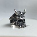 Horned Skull ring - 925 Silver & Black Diamond 0.05ct