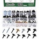 Keadic 160Pcs 14 Kinds Metal Car Self Tapping Screw Bolt Assortment Kit with Truss/Wafer/Hex Head Sems Screws Bumper Cover Washers Fender Liner Splash Compatible with GM Ford Porsche Toyota