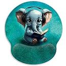 Ergonomic Mouse Pad with Wrist Support, Mouse Pad with Wrist Rest, Gaming Mousepad with Non-Slip Pain Relief PU Base, Cute Elephant Book Mouse Pad for Desk Accessories Office Supplies Decor