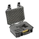 Pelican Vault v100 Pistol Case Hard Shell - Single Pistol Case with Convertible Pre-Cut Foam to fit Full Size, Compact, or Sub-Compact guns - TSA approved lockable (Black)
