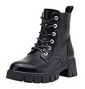 Vepose Women's 9626 Combat Ankle Boots, Lace-up Platform Chunky Heel Booties with Side Zipper, Black, Size 8 US(CJY9626 black 08)