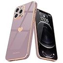 Teageo for iPhone 12 Pro Case for Women Girl, Cute Love-Heart Luxury Bling Plating Soft Back Cover, Raised Full Camera Protection Bumper, Silicone Shockproof Phone Case for iPhone 12 Pro, Lavender