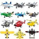 deAO Set of 12 Pull Back Airplanes Vehicle Playset Variety Pack of Helicopters, Stealth Bombers, Fighter Jets, Aircraft, Planes, Multicoloured