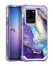 Rancase Compatible with Galaxy S20 Ultra Case,Three Layer Heavy Duty Shockproof Protection Hard Plastic Bumper +Soft Silicone Rubber Protective Case for Samsung Galaxy S20 Ultra 6.9 inch,Purple