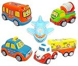 FunBlast Unbreakable Pull Back Vehicles Car Toy (Set Of 5) - Push And Go Crawling Toy, Pull Back Friction Power Cars For 3+ Years Old Boys, Girls - Made In India,Multicolor