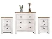 DONEWELL Bedroom Furniture Bedside Table Chest of Drawers Wooden,White+Oak/Grey+Oak,Uk Delivery (White 3 Set B)