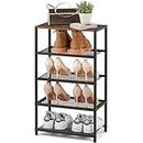 RUNJIMY Narrow Shoe Rack, 5 Tier Entryway Shoe Organizer with Sturdy Metal Shelves and Wooden Top, Tall Shoe Storage Rack for 10 Pairs of Shoes, Ideal for Closet or Front Door Entrance