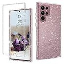 DUEDUE for Samsung S22 Ultra Case 5G, Glitter 3 in 1 Heavy Duty Hybrid Hard PC Transparent TPU Bumper Shockproof Full Body Protective Case for Galaxy S22 Ultra 2022,Clear